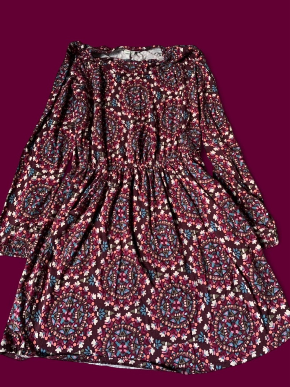 Gymboree Maroon Floral Medallion Long-Sleeve Dress